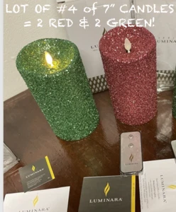 LOT #4 NEW LUMINARA 2 Red & 2 Green Glitter flameless candle 7" Christmas SET 4! - Picture 1 of 11
