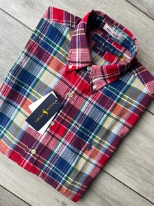 RALPH LAUREN RED INDIAN MADRAS CHECK CUSTOM FIT S/S SHIRT TOP - SMALL - NEW TAGS - Picture 1 of 14