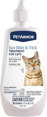 PET ARMOR Petarmor Ear Mite and Tick Treatment for Cats (3 Fl Oz) *FRESH*