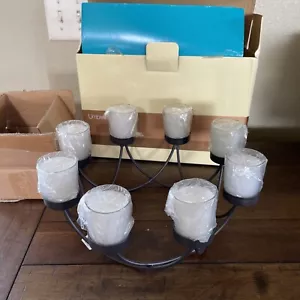 Brand New CRATE AND BARREL BLACK METAL 8 CANDLES UMBRELLA CENTER PIECE - Picture 1 of 6