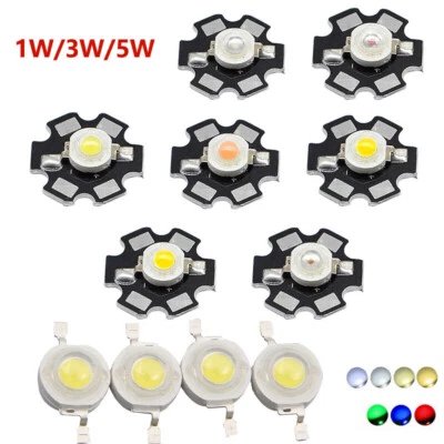 1-10 x 1W 3W 5W Watt High Power LED Chip Weiß Cob 3/6V Rot Blau Grün RGB Leuchtmittel - Bild 1 von 4