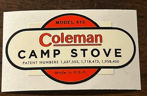 Coleman Decal For Style 419 Stove Vinyl Easy To Install WW2 Era One Decal - Picture 1 of 1