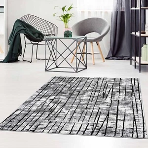 Teppich Moda Abstrakt Modern Grau Kurzflor Wohnzimmer Schlafzimmer Flur - Bild 1 von 20