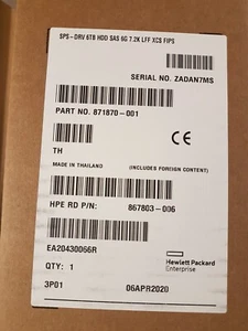NEW SEALED HP 3PAR 20000 6TB SAS 7.2K LFF FIPS HDD 871870-001 867803-006 - Picture 1 of 2