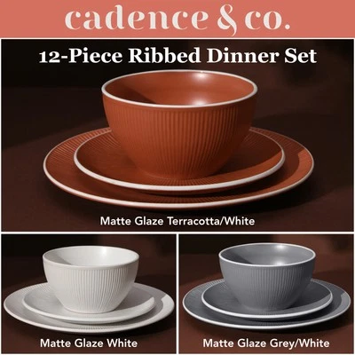 Cadence & Co. Maze 12-Piece Ribbed Dinner Set For 4 person Tableware Plate Bowl - image 1 of 4