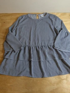 Time And Tru Damen Bluse Gr. Large weiß marine gestreift Oberteil L Schößchen 3/4 Arm - Bild 1 von 7