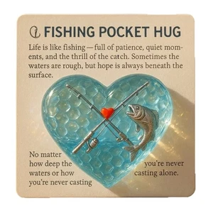 Miniature Fishing Encouragement Keepsakes Heart Design For Dad Grandpa Anglers - Picture 1 of 8