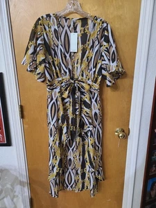 Federn hergestellt in Indien durchsichtig Wickeloptik Überwurf, Bindebänder an der Taille, groß, NEU - Bild 1 von 9