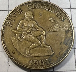 PHILIPPINES 🇵🇭 FIVE (5) CENTAVOS COIN 1964 — Dirty - Picture 1 of 5