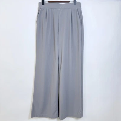 Pantalones Halara Cintura Alta Pierna Ancha Micro Waffle con Bolsillos Gris Medio Trabajo Foto 1 de 4