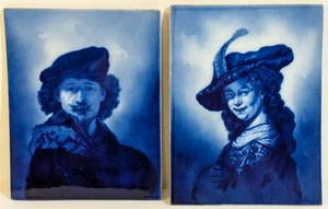 Große 8x10 antike 19. Jh. Dresden Delfter Feinsteinzeug Fliesen Rembrandt & Liebhaber - Bild 1 von 13
