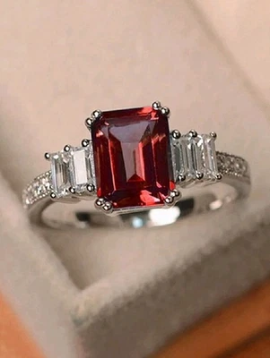 Silver-Plated Copper Red Square-Cut Rhinestone Ring Size 7 - Image 1 of 4