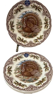 Royal Stafford Thanksgiving Turkey Acorns 11" Porcelain Dinner Plates Set of 4 - Picture 1 of 4