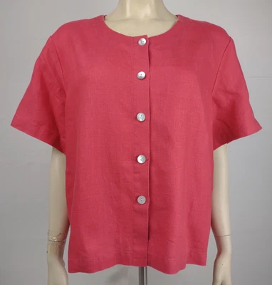 Orvis коралловый розовый 100% льняной круглый вырез кнопка спереди блузка верхний женщин XL X-большой - Изображение 1 из 4