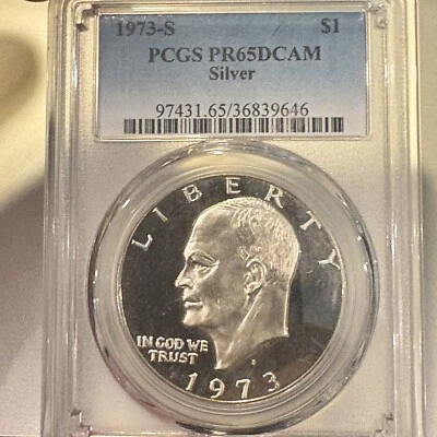 1973-S $1 Silver Eisenhower PCGS PR65DCAM *****Gorgeous Mirror Finish Coin***** - Image 1 of 4