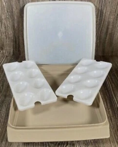 Tupperware 70er Jahre Teufel Eierhalter Träger Behälter Mandel 723-1 für 16 Eier - Bild 1 von 6