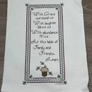 Completed Vintage Cross Stitch Table Blessing - Signed LA 2004 - Picture 1 of 8