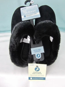Pantofole Isotoner nere finiture in pelliccia sintetica piccole 6-5-7 tacco migliorato zoccolo Cshion nuove con etichette - Foto 1 di 3