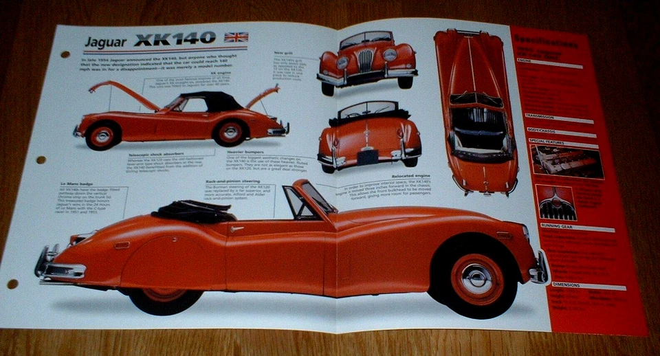 Jaguar XK140 1955 DHC hoja de especificaciones folleto foto póster impresión 55 54 56 57 XK 140 Foto 1 de 1