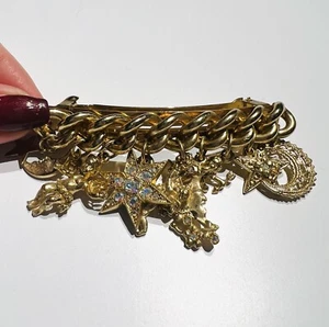 Vintage Kirks Folly Crystal Star Angel Crescent Charm Barrette Hair Clip - Picture 1 of 3