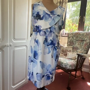 Jacques Vert Petite Range Size 16 Dress, White Snd Blue Multi - Picture 1 of 7