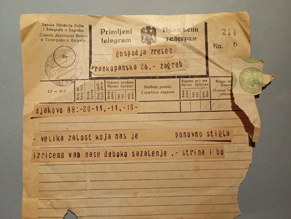 Croacia, Telegram, Yugoslavia, reino, 193, ingresos, sello Foto 1 de 1