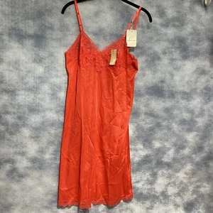 VANITY FAIR 60s Wildfire Red Nylon 36 Full Slip Lace Trim NWT Rockabilly NEW - Picture 1 of 13