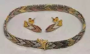 Vtg Italy 925 Solid Sterling Silver Tri-Color 8" Tennis Bracelet & Earrings Set - Picture 1 of 13