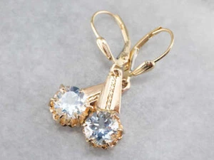 Light Blue Aquamarine Gold Drop Earrings - Picture 1 of 9