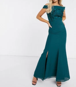 Chi Chi London Maxi Gown Fenella Off Shoulder Trumpet Long Dress Teal Women’s 6 - Picture 1 of 4