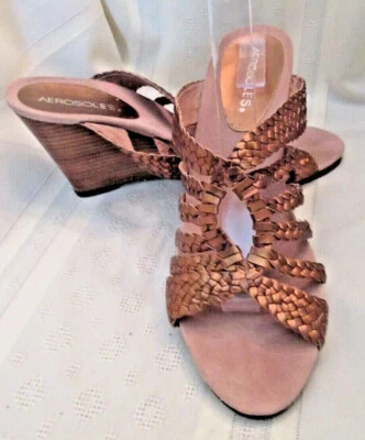 AEROSOLES DORADO TIRAS PLATAFORMA CUÑA ZUECOS MULAS ALPARGATAS ESPALDA ABIERTA 9M Foto 1 de 4