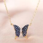 18k Gold Filled Made With Swarovski Crystal Blue+white Slim Butterfly Necklace