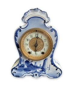 Antique Delft Mantel Clock ~ Waterbury Clock ~ France ~ 1891 - Picture 1 of 12