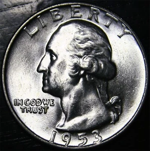 1953 D Washington Quarter 25c US Coin 90% Silver Denver Mint GEM BU - Picture 1 of 2