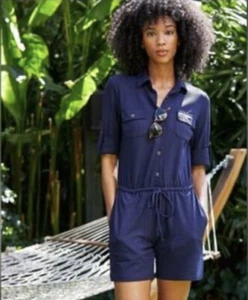 J. McLaughlin Strampler Westport Navy Raffia Jacquard Gr. M 3/4 Arm Einteiler - Bild 1 von 17