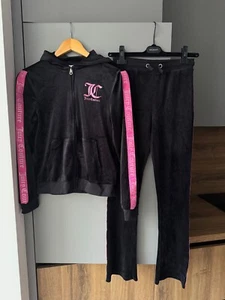 Juicy Couture Pink Logo Velour Black Tracksuit Size XS - Picture 1 of 13