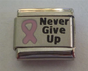 Dije italiano de 9 mm tamaño clásico L47 cinta rosa cáncer de mama nunca te rindas - Imagen 1 de 1