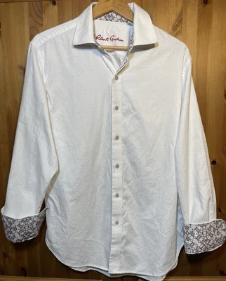Camisa de vestir Robert Graham para hombre mediana blanca cachemira con botones puño abatible Foto 1 de 4