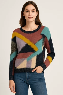 Suéter Moth Anthropologie Mujer Azul Marino XS Geométrico Mod Retro Años 80 90 Artístico Boho Foto 1 de 4