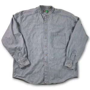 Vintage Johnny Baumwolle Band Kragen Denim Knopf Hemd Chevron gestreift Medium (XL) - Bild 1 von 6