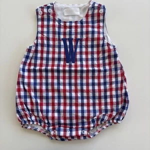 Cecil And Lou Monogrammed "W" Baby Boy Bubble Romper Red White & Blue - Picture 1 of 4