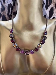 Sorrelli Tansy Half Line Go Garnet Swarovski Antique Gold Tennis Necklace $150 - Picture 1 of 6