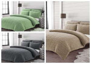 Leaves Design Teddy Duvet Cover with Pillowcases Soft Reversable Sherpa Fleece - Picture 1 of 14