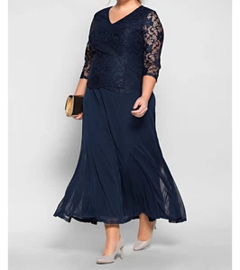 Sheego Abendkleid 50 Kleid Damen elegant Spitze Cocktailkleid Maxi Chiffon #705 - Bild 1 von 5