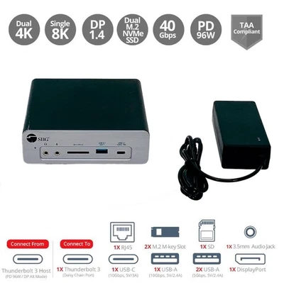 SIIG 8K USB-C Dock Station for MSI GF63 Thin Cyborg Katana Gaming Laptop w/PSU - Image 1 of 4