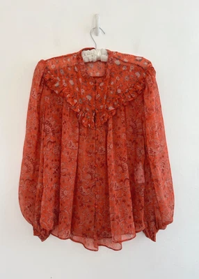 French Connection Top Women's Sheer  Floral Sheer Long Sleeve Ruffle UK 10 BNWT - Image 1 of 4