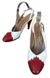 Julianeli VINTAGE Red & Wht Lthr Slingback Spectator 4” Pumps WMNS 9.5 AA Retro - Picture 1 of 11