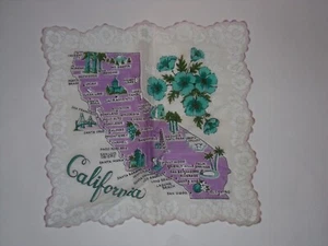 Vintage Scalloped Purple Blue California State Hanky Handkerchief - Picture 1 of 2
