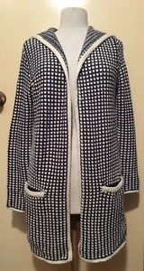 Dotti Size XS Navy Blue & White Rib Knit Hooded Long Cardigan New With Tags - Picture 1 of 8