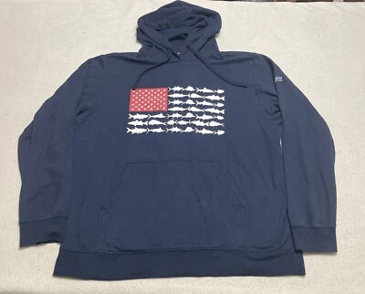 Columbia PFG Sudadera con Capucha Hombres XL Azul Polar Manga Larga Bandera de Pez Pullover Patriótico Foto 1 de 4